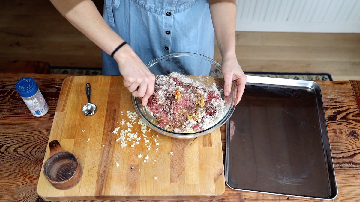 mixing ingredients for meatballs