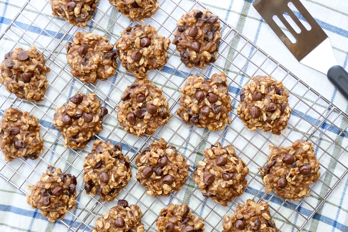 oatmeal pb banana cookies on drying rack