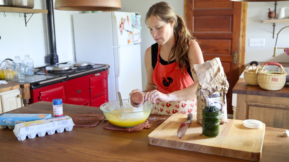 adding flours for dutch baby batter