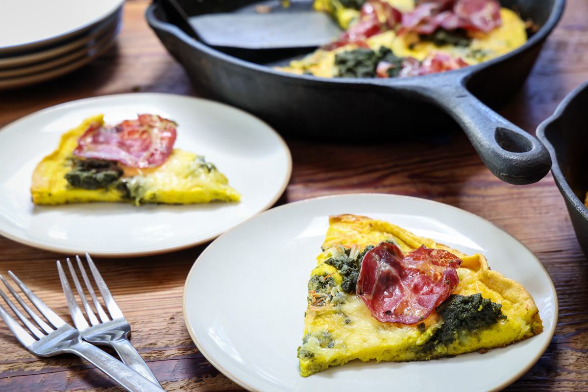 savory dutch pancake with pesto and cheese