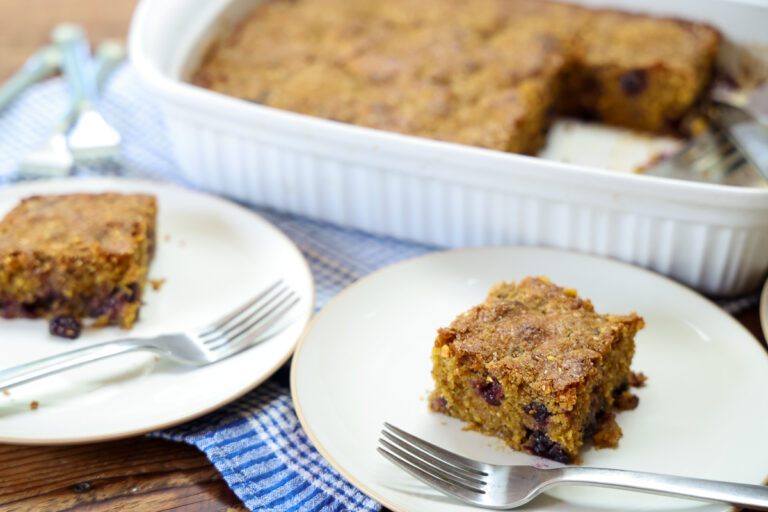 blueberry cornmeal cake sliced