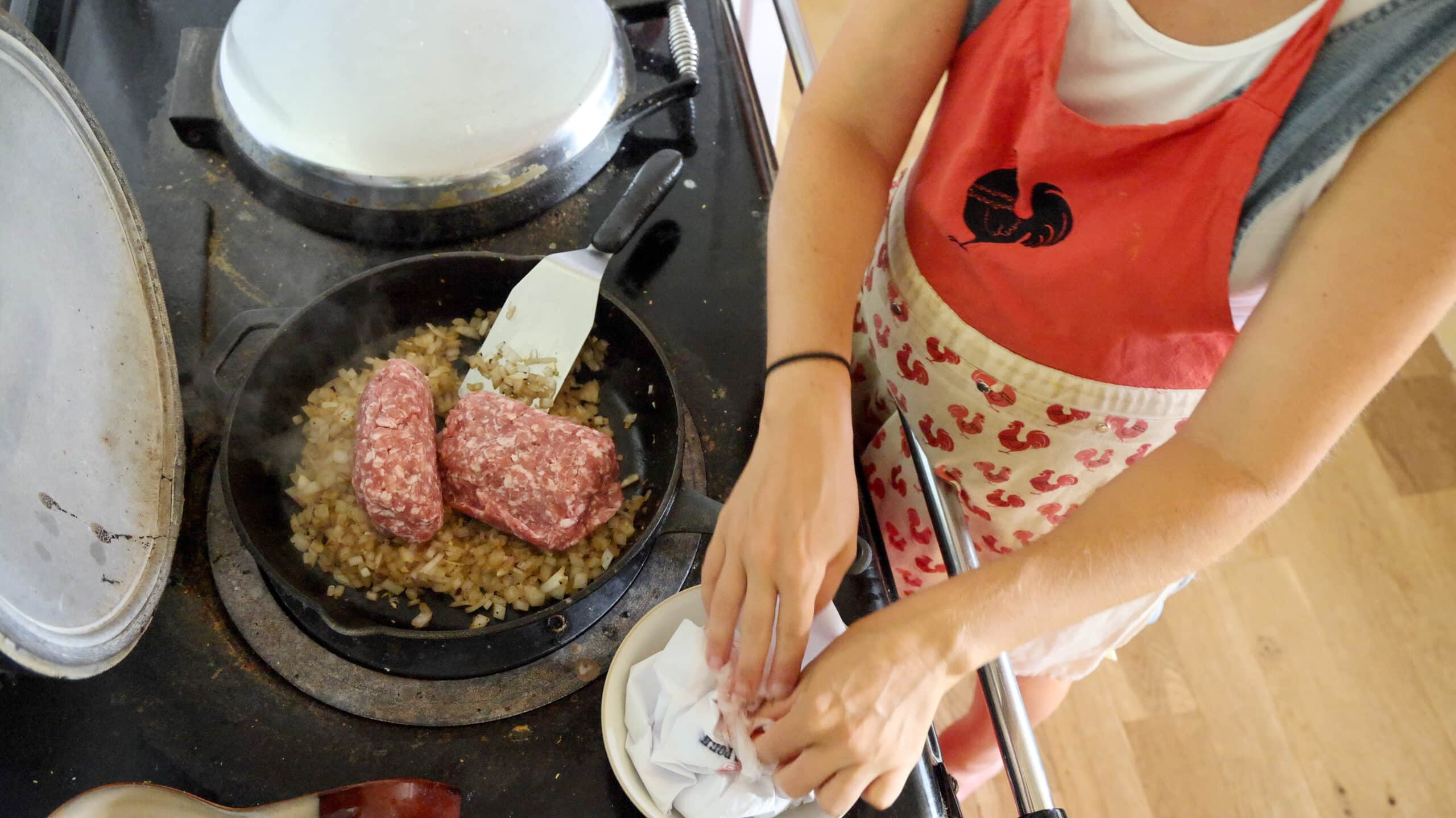 adding ground pork
