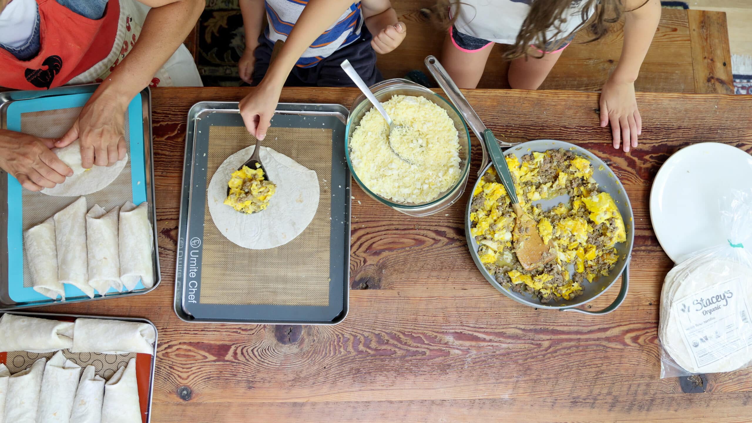 breakfast burrito assembly line