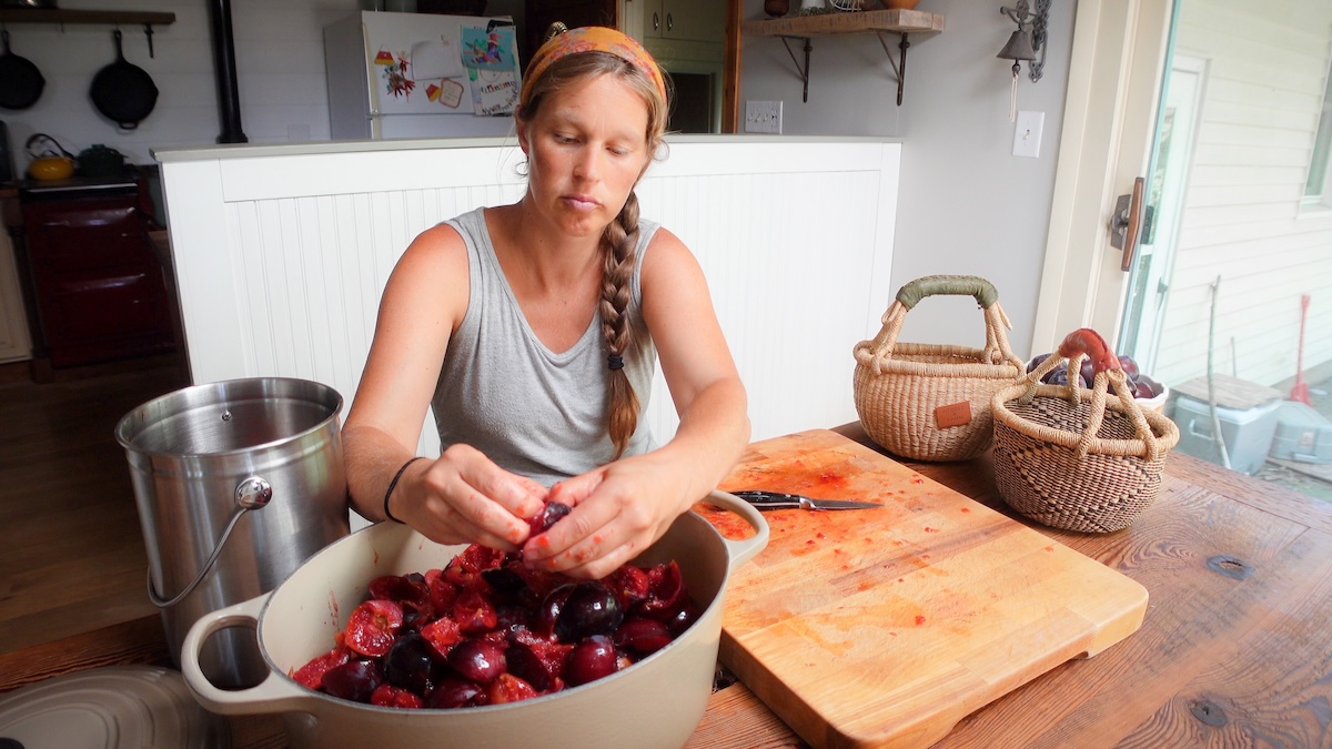 pitting plums for plum sauce
