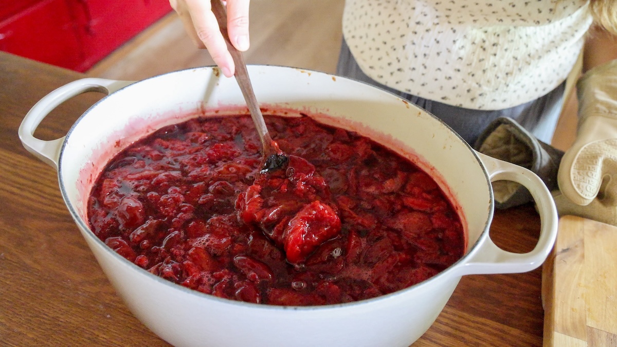 slow cooked plums in dutch oven