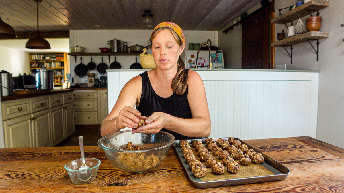 hand forming date energy balls