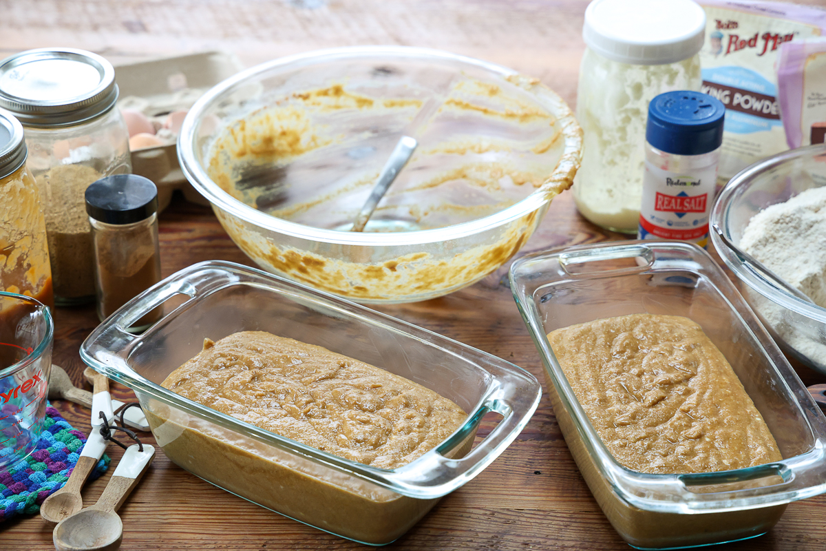 applesauce bread batter in pans