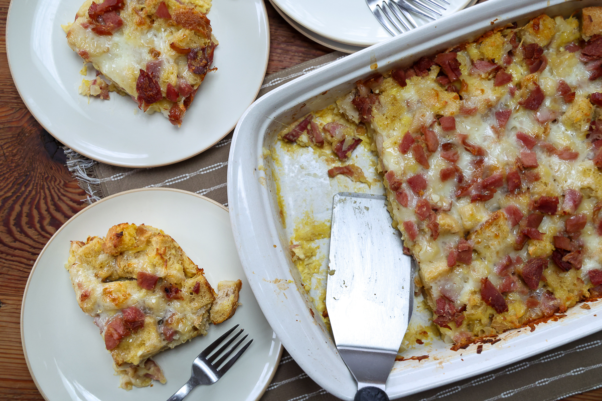 family favorite ham and cheese strata
