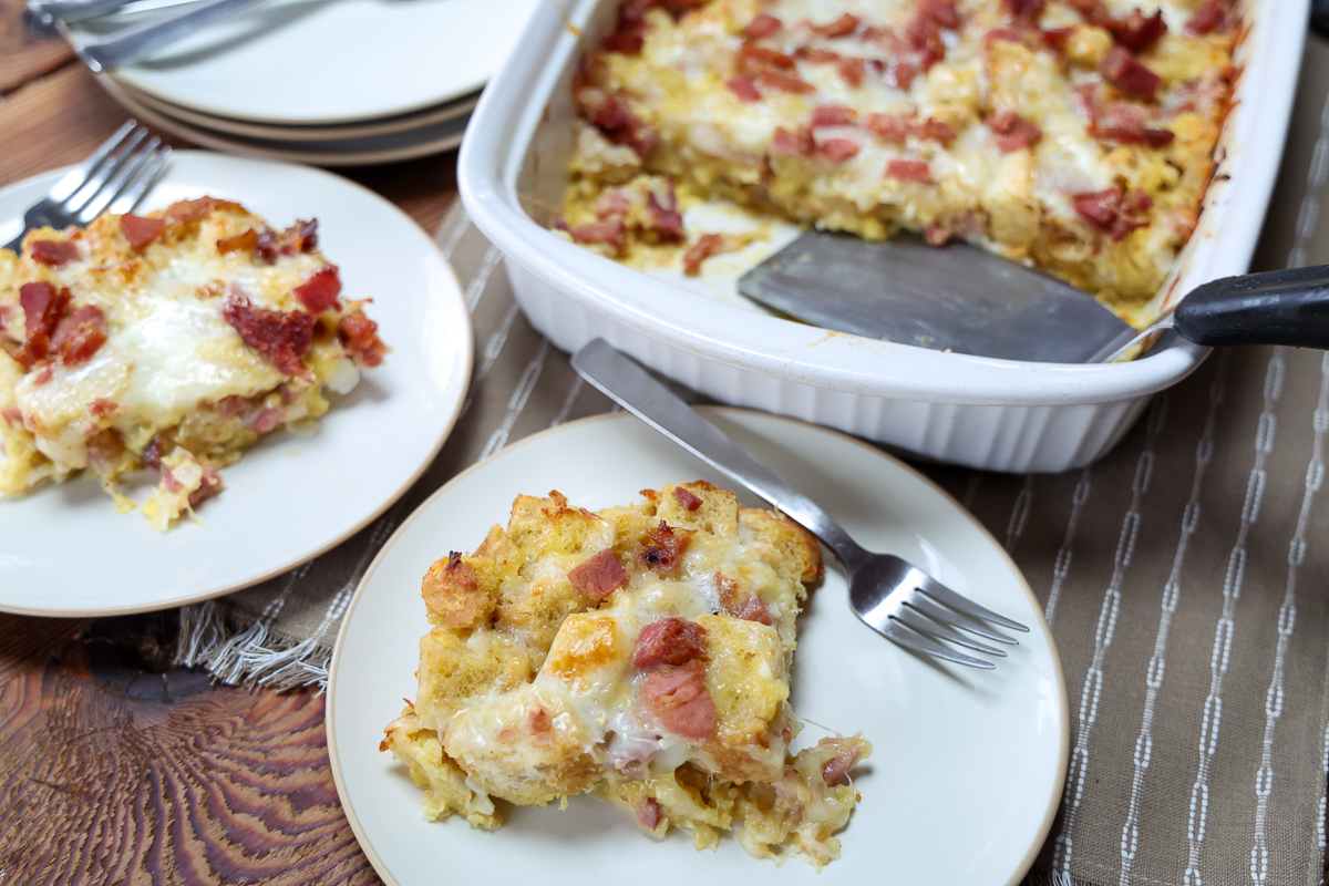ham and cheese strata ready to eat