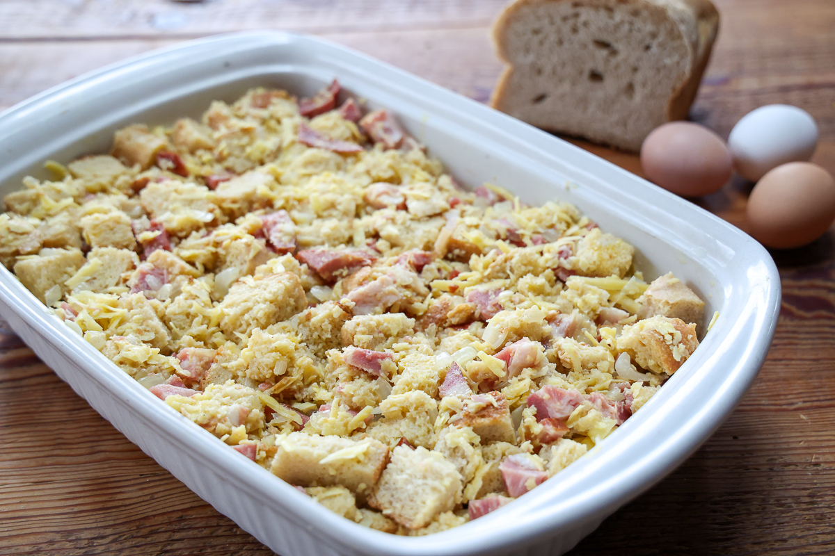 ham and cheese strata unbaked