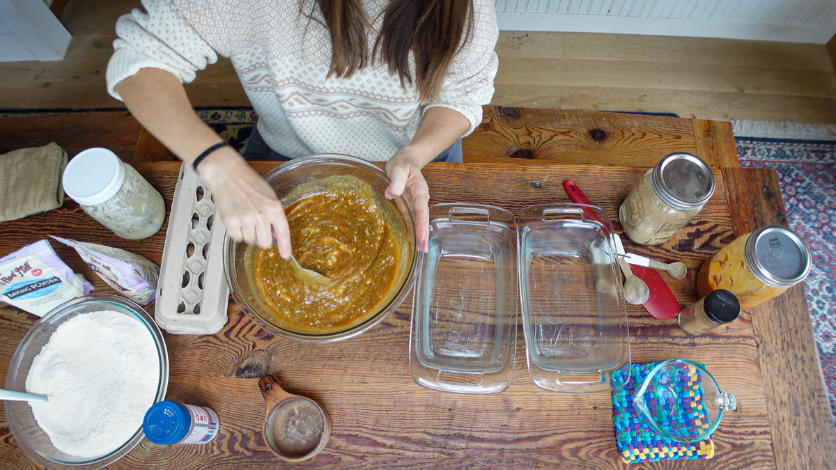 mixing batter for applesauce bread