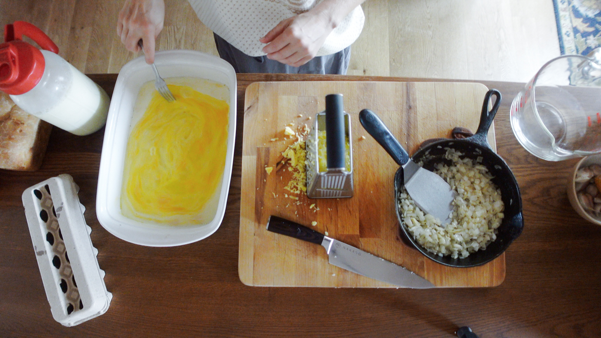 stirring milk and eggs