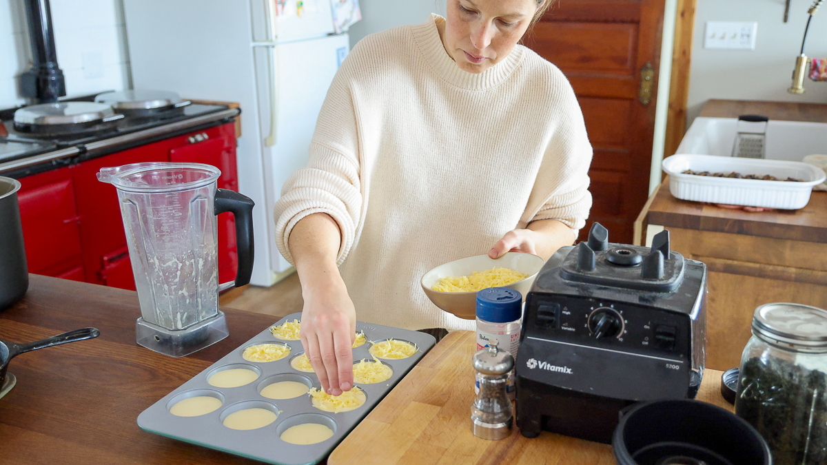 adding cheese to egg bites mixture