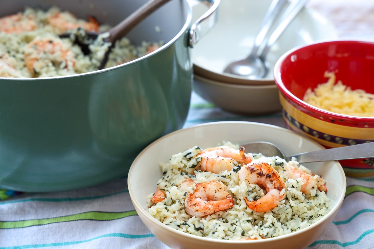 creamy rice and shrimp recipe served