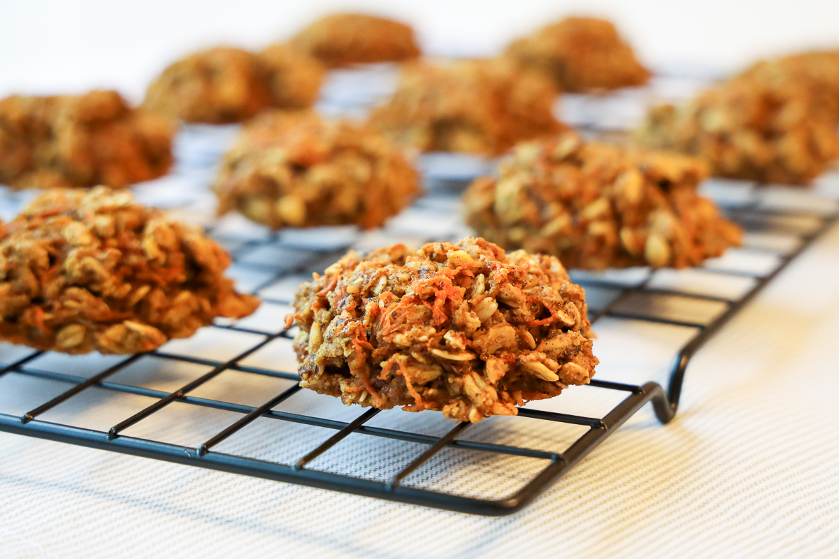 carrot oatmeal cookies cooling on rack