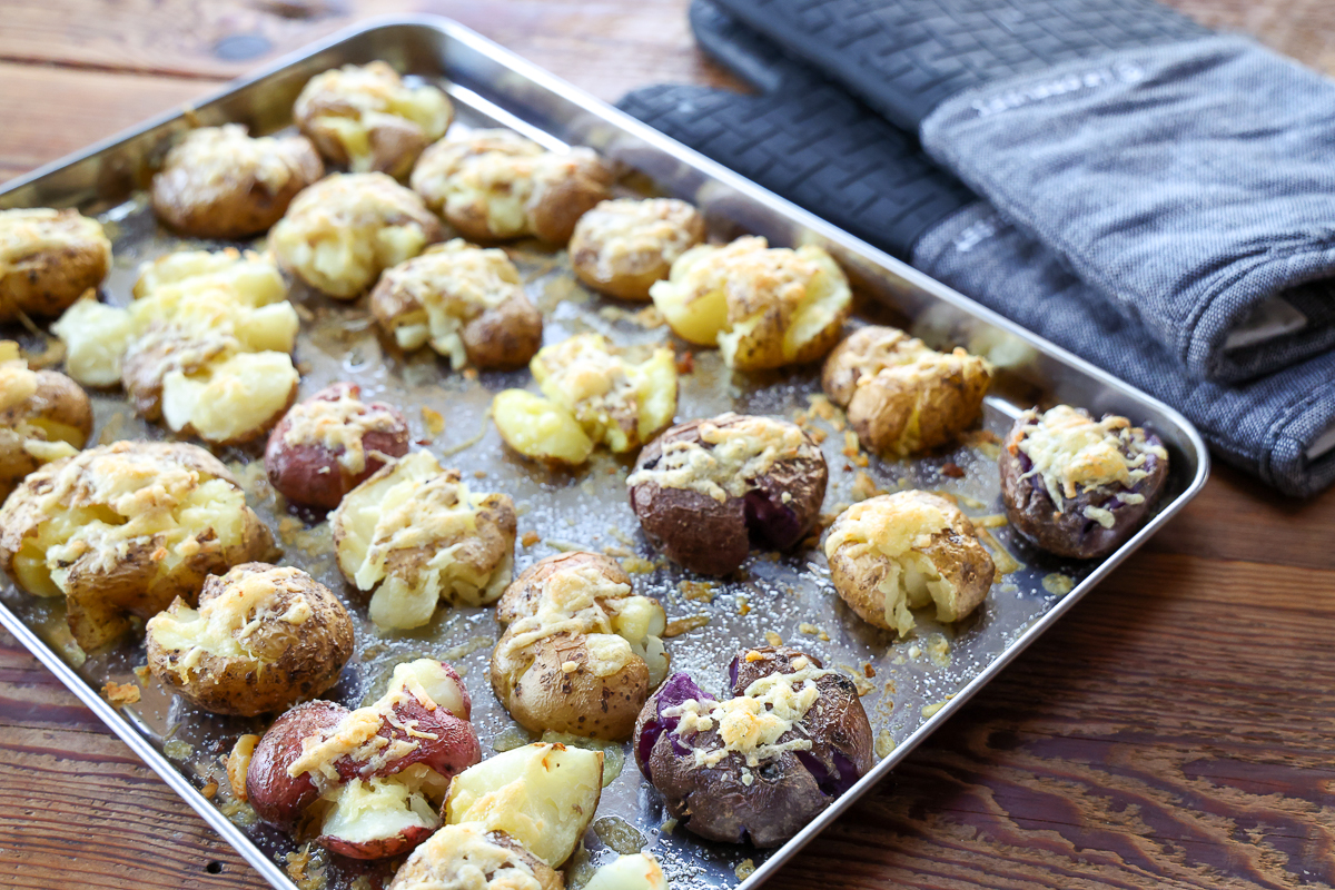 crispy parmesan smashed potatoes