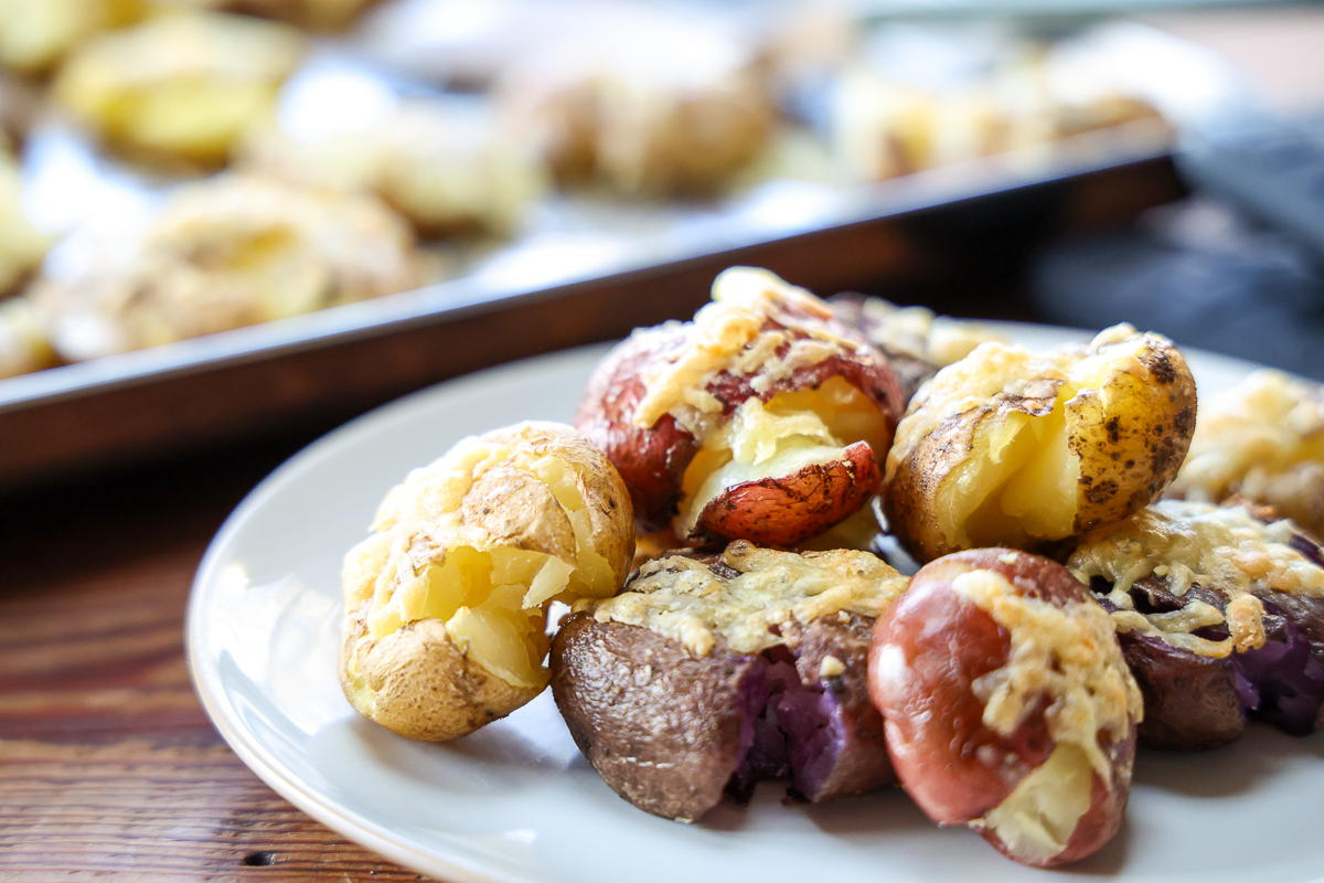 crispy roasted parmesan smashed potatoes