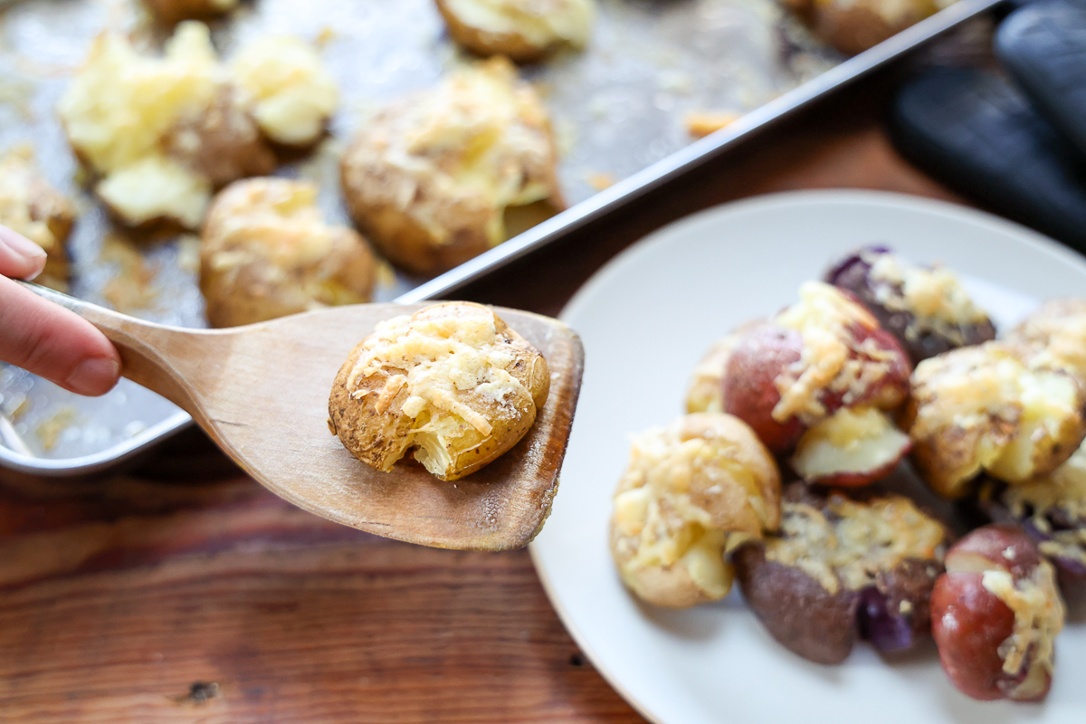 easy roasted parmesan smashed potatoes