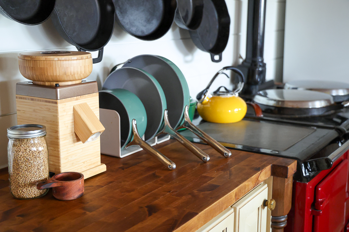 homestead kitchen with nutrimill harvest grain mill