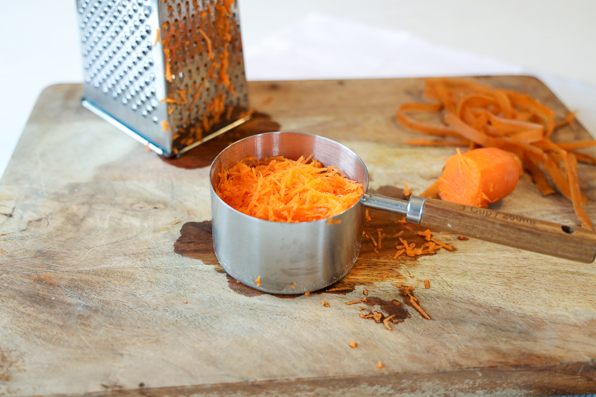 measured carrots for carrot oatmeal cookies