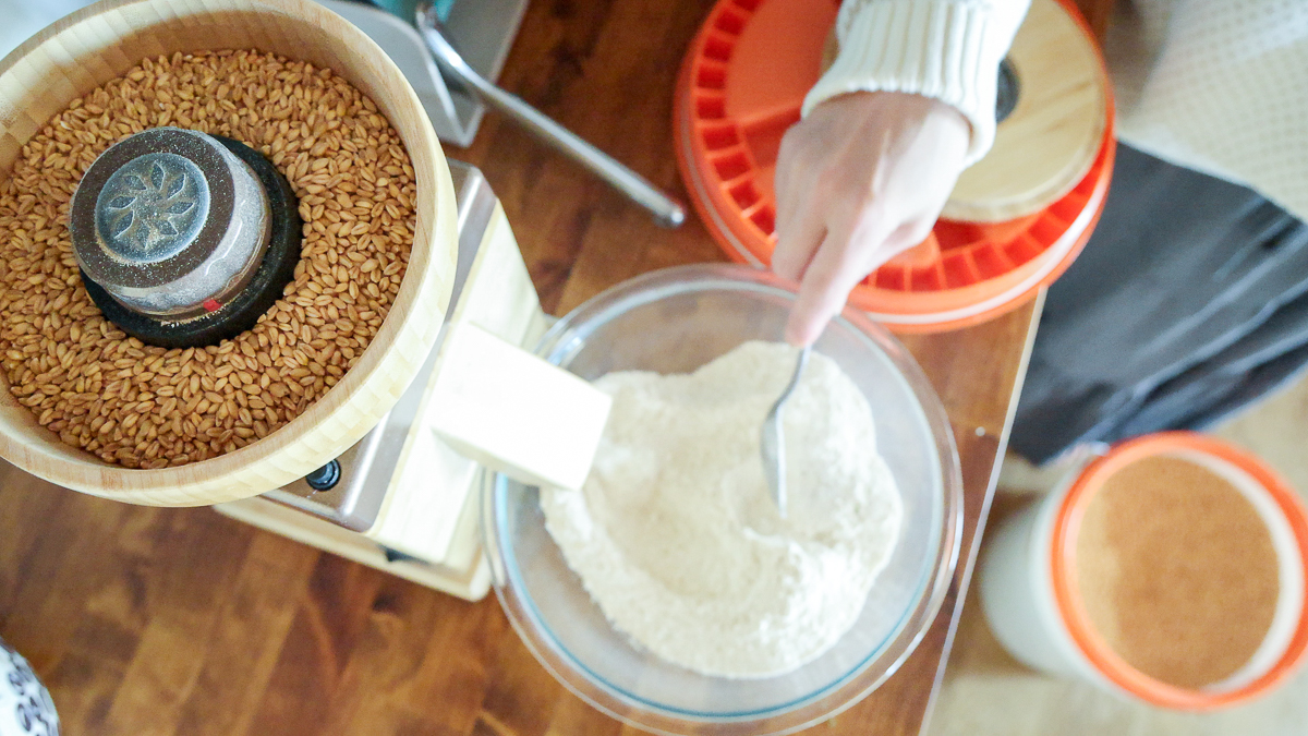 nutrimill harvest grain mill grinding wheat