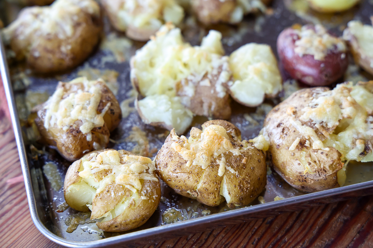 oven baked parmesan smashed potatoes