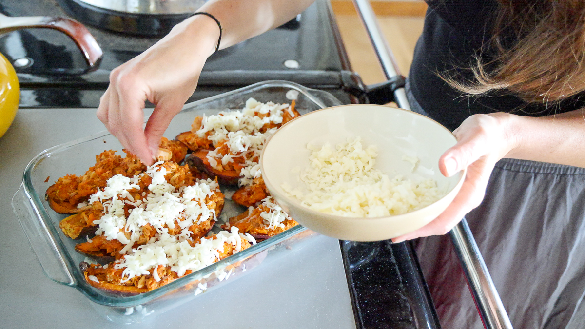 adding cheese to chicken stuffed sweet potatoes recipe