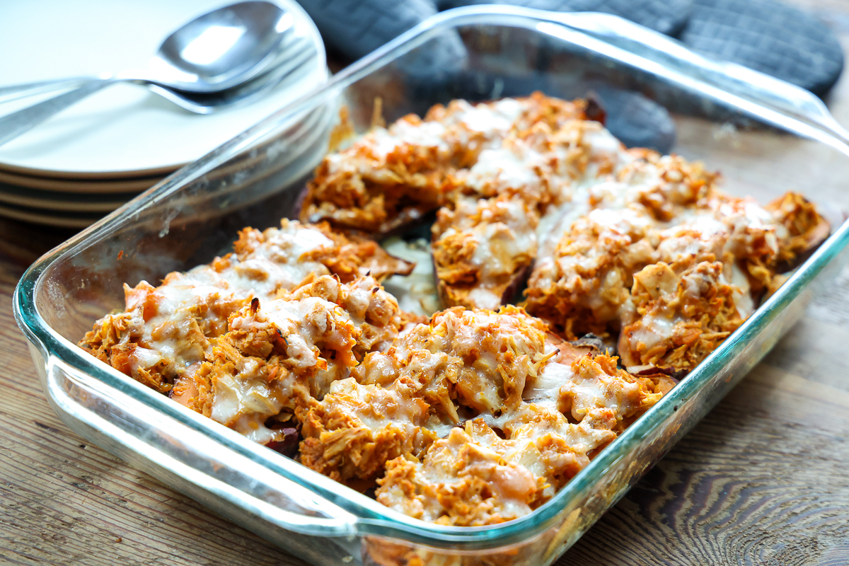 chicken stuffed sweet potatoes baked