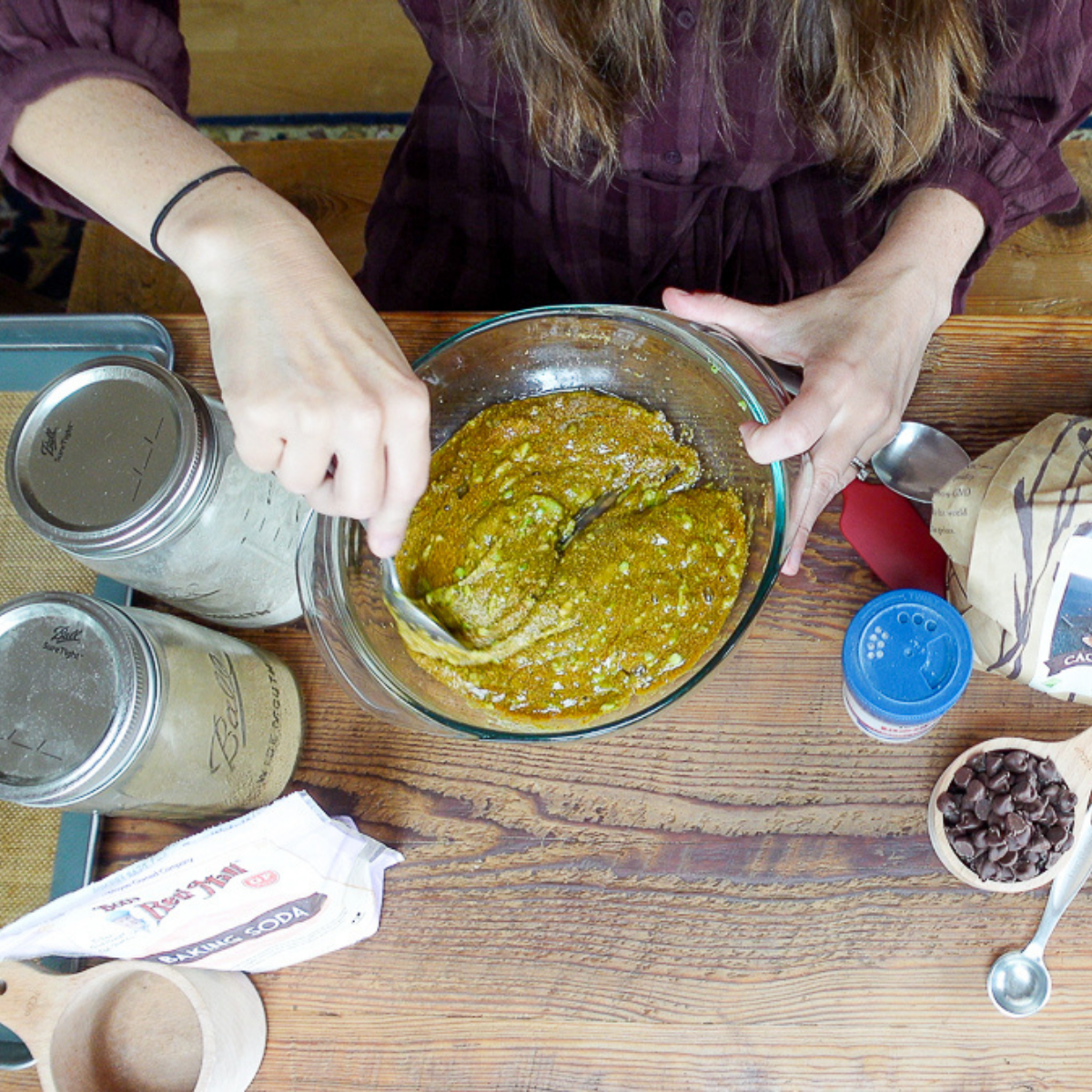 mixing wet ingredients for avocado cookies