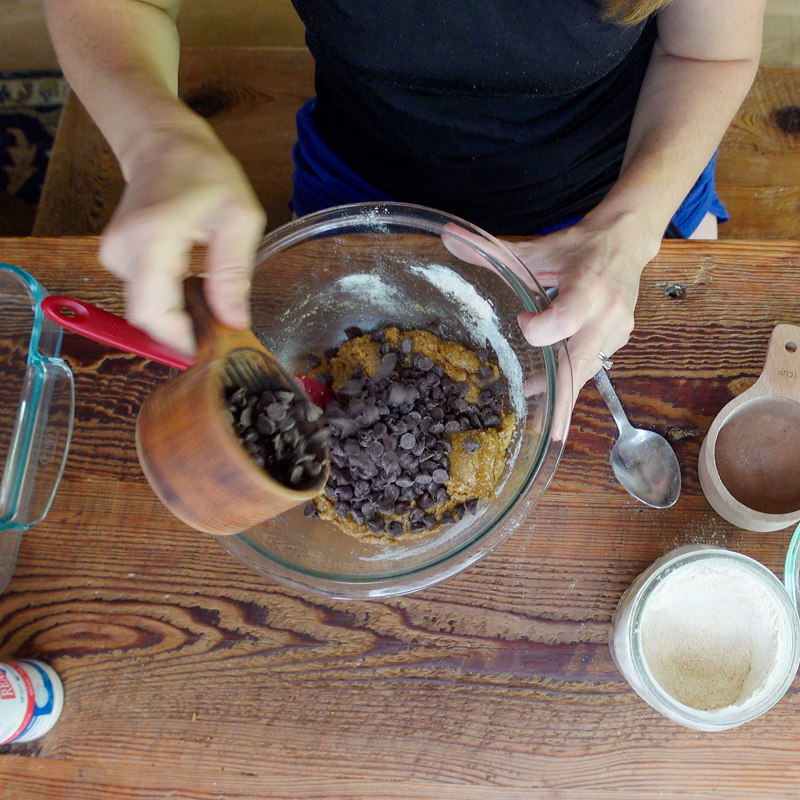 adding chocolate chips for blondies