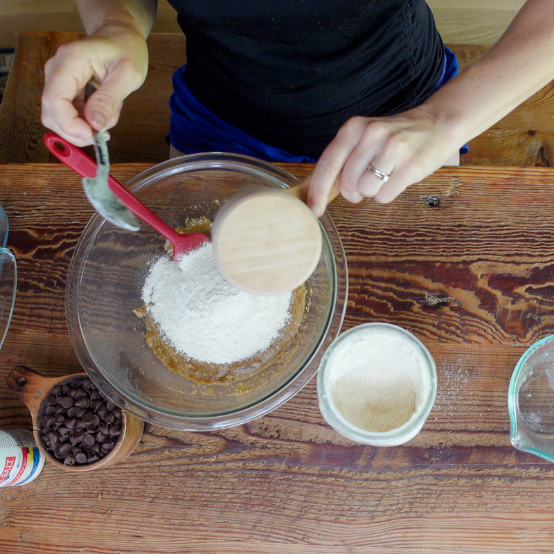 adding flour to blondies