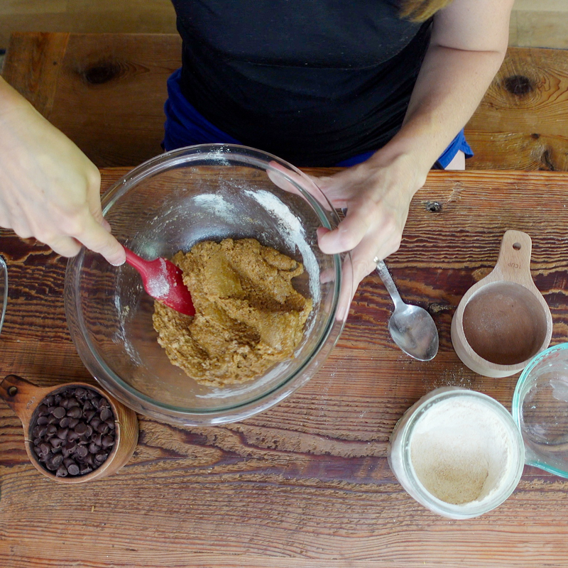mixing dough for blondies
