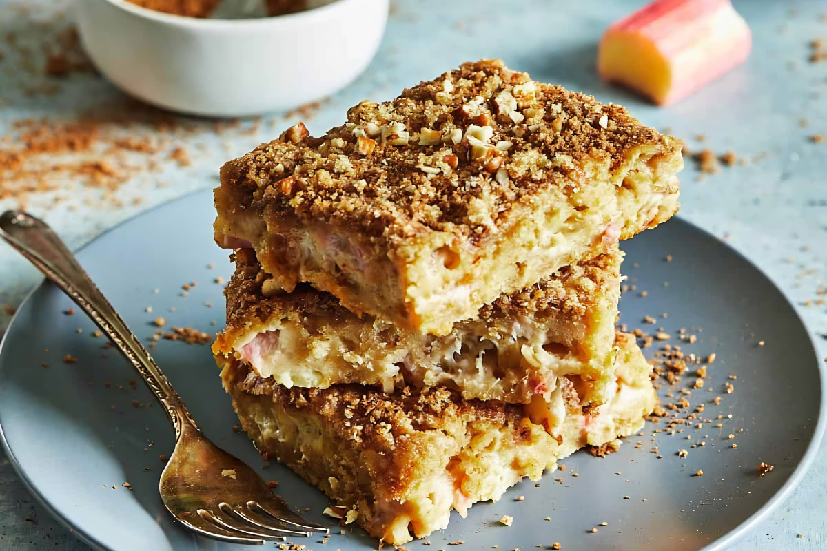 rhubarb crumble breakfast cake by what steve eats