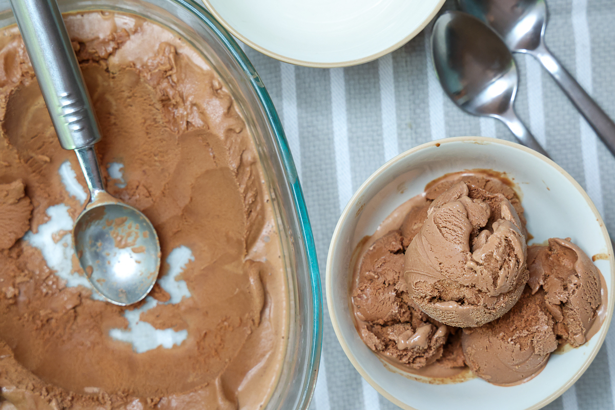 homemade chocolate ice cream with raw milk