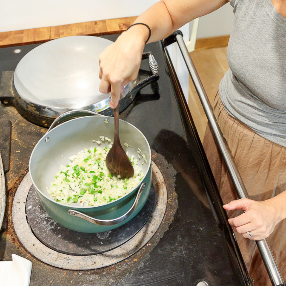 sauteing vegetables for simple white chicken chili